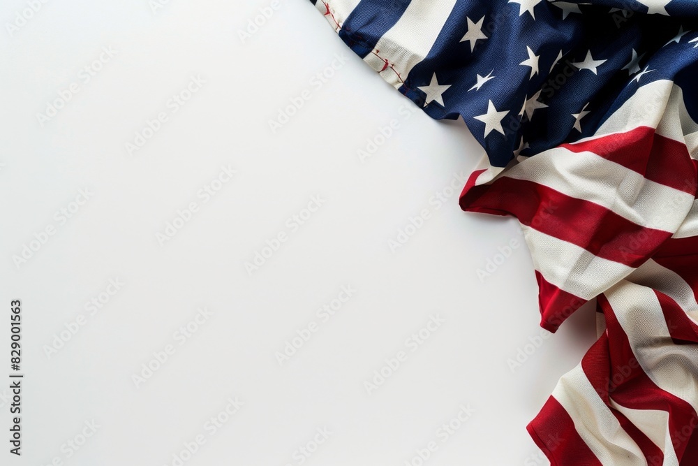 An overhead view of a patriotic American flag with 'VETERANS DAY' prominently written, draped over a clean white background. An overhead view of a patriotic American flag with 'VETERANS DAY' prominently written, draped over a clean white background.