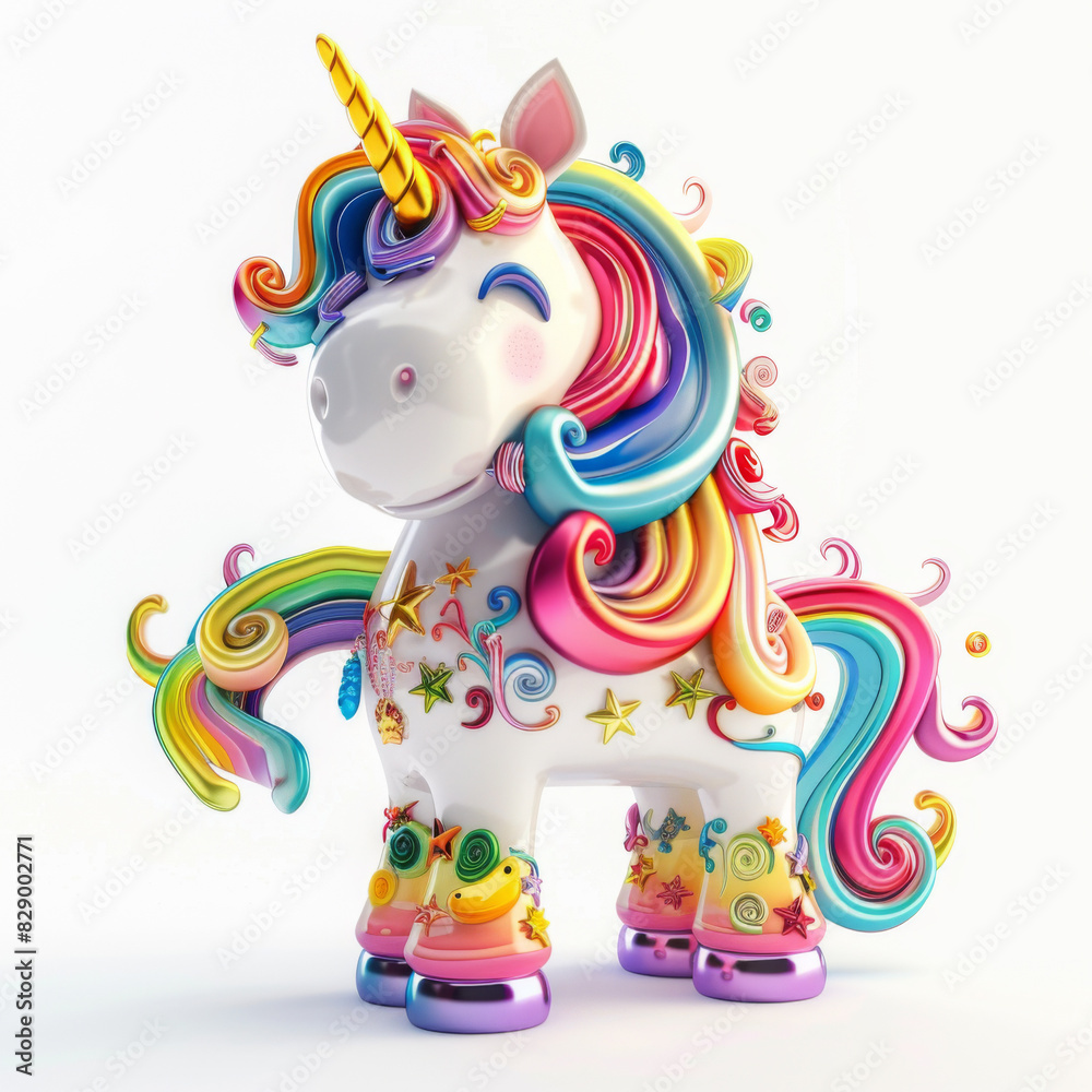 Naklejka premium A cute and colorful unicorn with rainbow hair and roller skates.