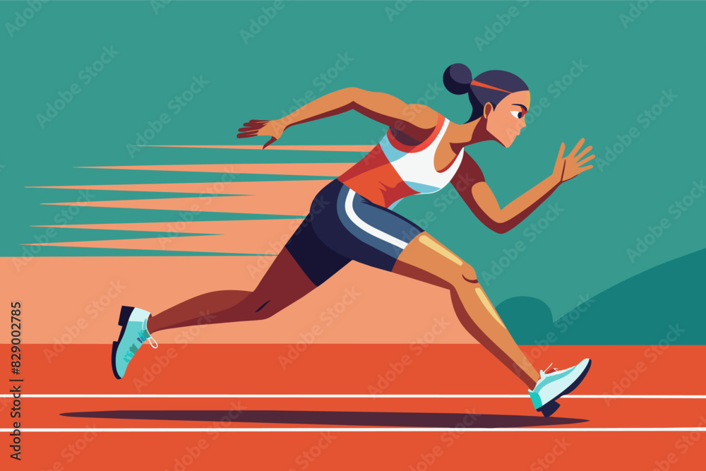 a woman running on a track with a mountain in the background