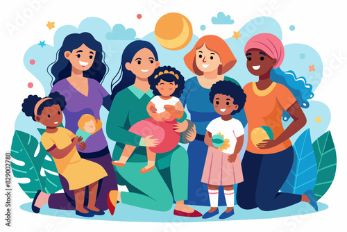 a group of people with babies and children
