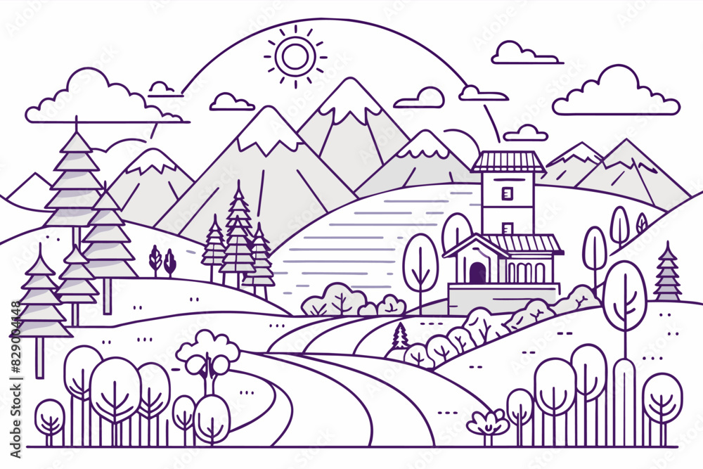 a drawing of a landscape with mountains and trees a drawing of a landscape with mountains and trees