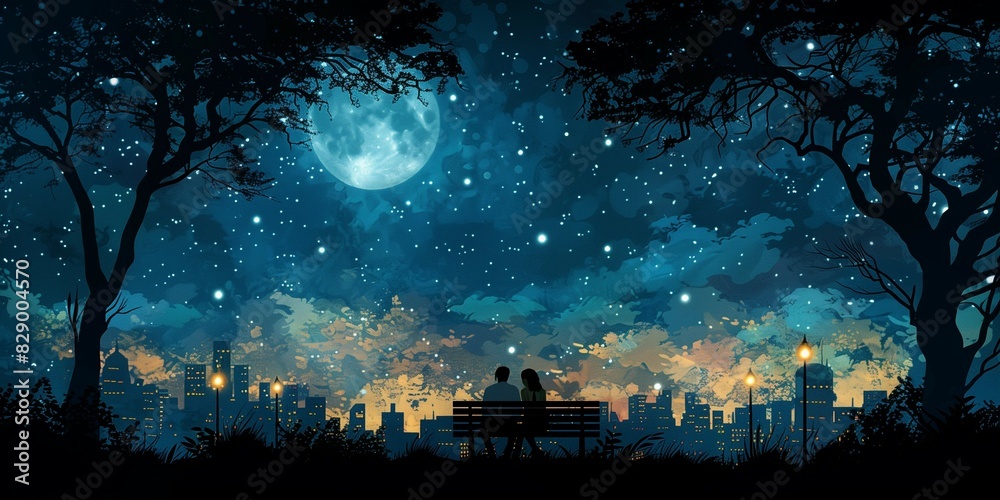 Naklejka premium Nighttime Serenity, generative ai