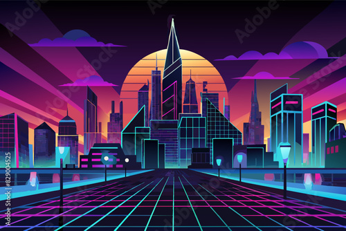 a city with neon lights and a neon street