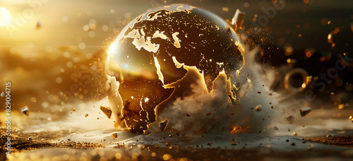 Globe splashing in a dramatic explosion of earth and water photo