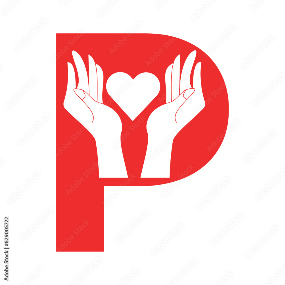 Initial Hand Love Logo combine with letter P vector template Initial Hand Love Logo combine with letter P vector template