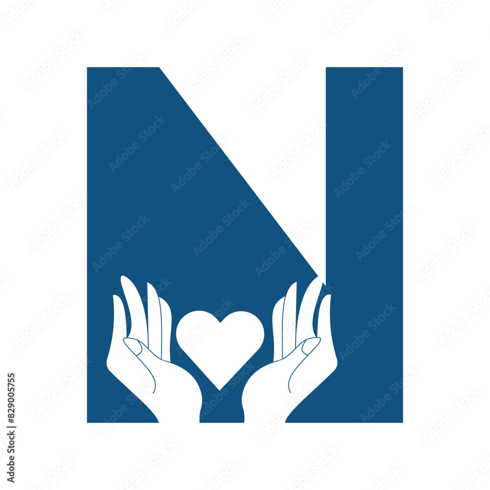 Initial Hand Love Logo combine with letter N vector template Initial Hand Love Logo combine with letter N vector template
