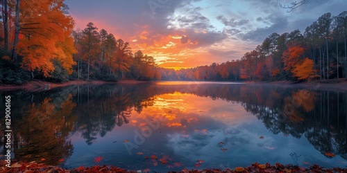 Dusk Delight: Vibrant Fall Colors at Twilight, generative ai © Matus