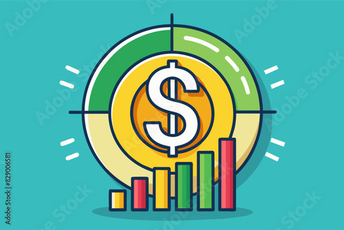 a dollar sign in a circle with a bar chart, A dollar symbol enclosed in a circular shape alongside a horizontal bar graph.