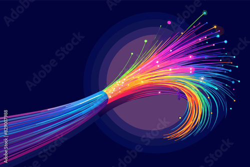 a colorful fiber glowing on dark background, Glowing abstract fiber wire background