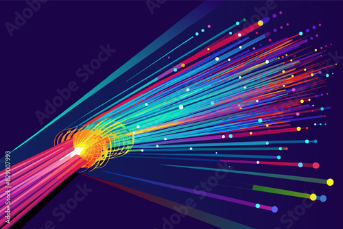 a colorful fiber glowing on dark background, Glowing abstract fiber wire background
