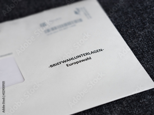 Briefwahlunterlagen Europawahl (postal voting documents European election). Envelope with the ballot paper and instructions in Germany. Close up of the object.