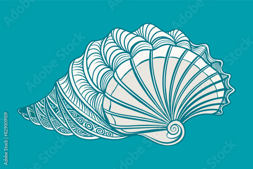 a drawing of a shell with a large shell on it  A depiction of a seashell adorned with a sizable shell on top.