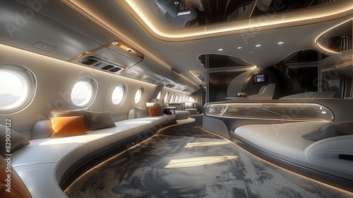 Sleek private jet interior symbolizes luxury travel with plush leather seats 