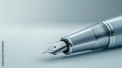 Close-up of a silver fountain pen with a fine nib photo