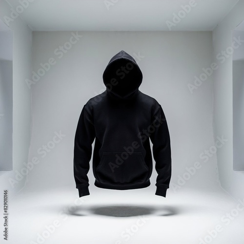 Blank empty black hoodie in front view photo