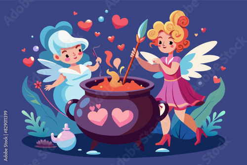 a cartoon fairy girl cooking a caulder, A cartoon fairy girl is shown preparing a cauldron.