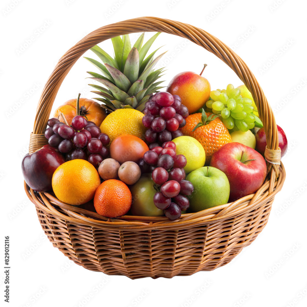 Assorted Fresh Fruits in a Wicker Basket With a Transparent Background Assorted Fresh Fruits in a Wicker Basket With a Transparent Background