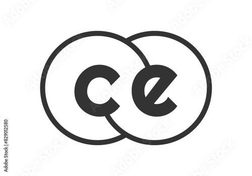 CE business company emblem with outline rounds and letters c e. Logo template of two merged circles for brand identity, logotype. Vector Infinity symbol
