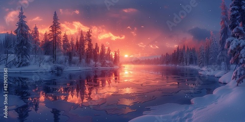 Winter Wonderland Twilight, generative ai © Matus