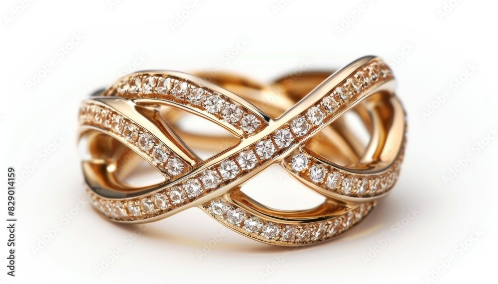 Golden ring with diamonds on white background. Jewelry luxurious accessory Golden ring with diamonds on white background. Jewelry luxurious accessory