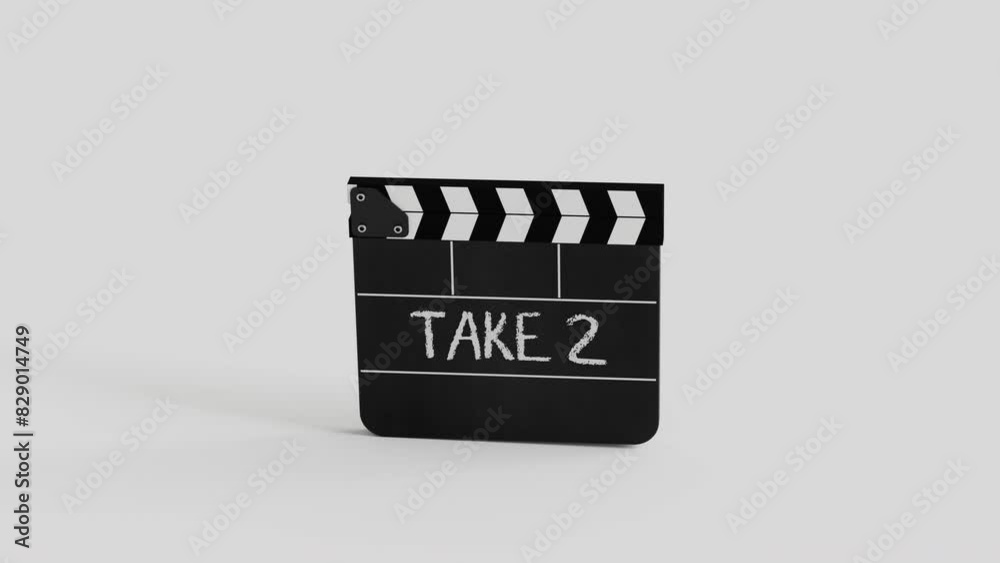 Take 2 Movie Clapper Board, second Retry Redo Scene 3D Animation