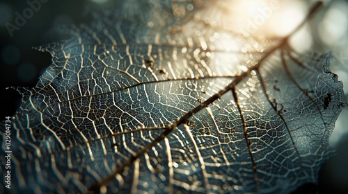Nature's Intricate Lace: Close-Up of Leaf Veins photo