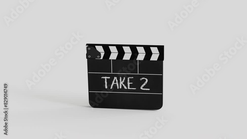 Take 2 Movie Clapper Board, second Retry Redo Scene 3D Animation photo