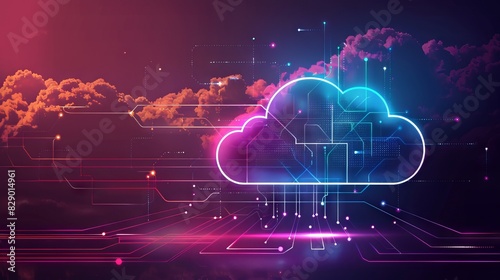Cybernetic Cloud in a Vibrant Tech-Themed Sky