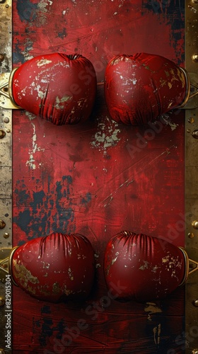Red Boxing Gloves on Red and Gold Background