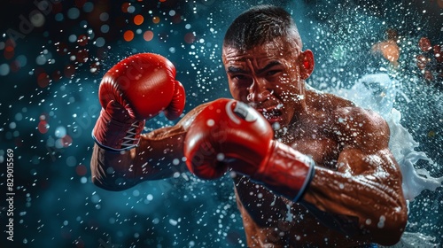Man Wearing Red Boxing Gloves in the Rain
