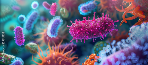 Biology background showcasing various types of bacteria in vibrant colors. 32k, full ultra HD, high resolution.