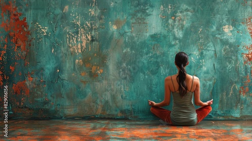 Woman Sitting in Yoga Position in Front of Wall