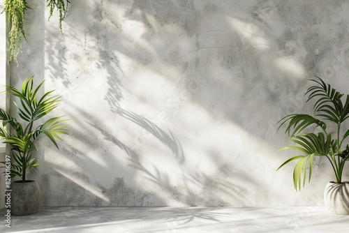 Abstract white kitchen with concrete texture  minimalist studio backdrop.