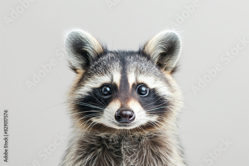 Close-up portrait of a curious raccoon with a focused expression, detailed fur, natural background, forest scene.