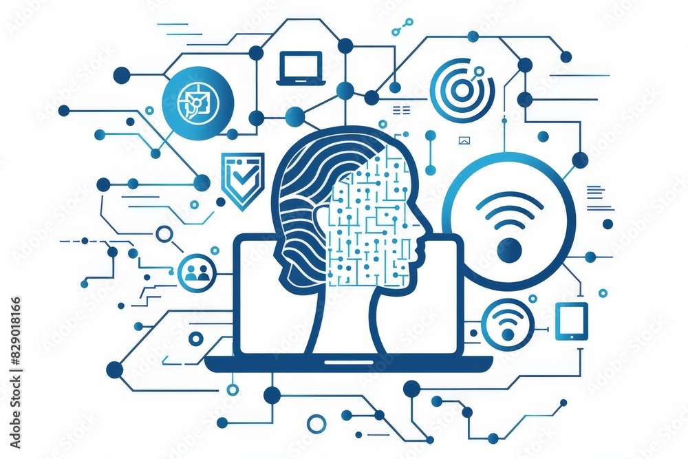 Obraz premium Digital education platform accessed from multiple stations, illustrating the global reach of online learning