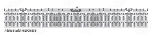 Illustration of Saint Petersburg, Hermitage Museum view from the Neva River. Monochrome vector illustration. photo