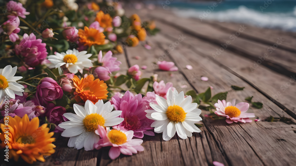 Obraz premium Beautiful flowers on the beach of sea