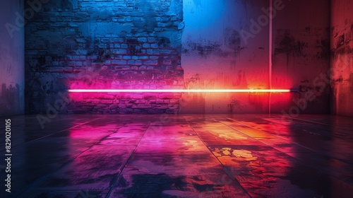 Long Hallway With Red and Pink Neon Lights
