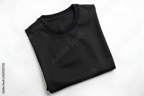 Black folded t shirt isolated on white background top view