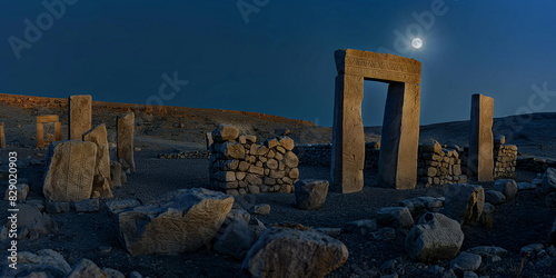 At night in Gobekli Tepe Turkey the soft glow and _007 photo