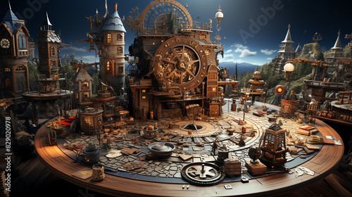 diorama of a steampunk city. 