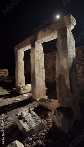 At night in Gobekli Tepe Turkey the soft glow and _008