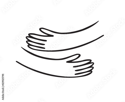 Hug hands doodle outline hand drawn logo icon sign Cute cartoon 