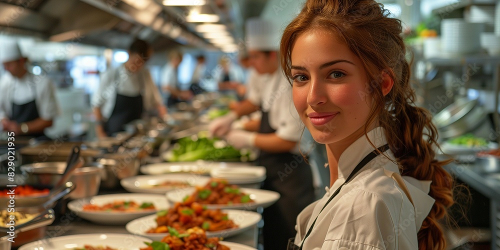 Skilled chef plating fresh ingredients in modern commercial kitchen, generative ai Skilled chef plating fresh ingredients in modern commercial kitchen, generative ai