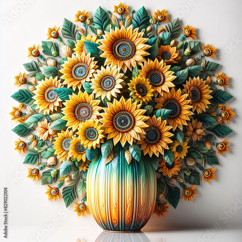 Art Deco Sunflowers in na impressive jar, beautiful decoration, ai generative illustration