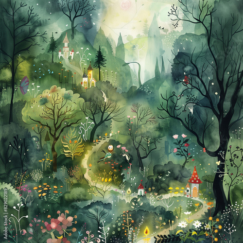 whimsical watercolor illustration of a fairytale