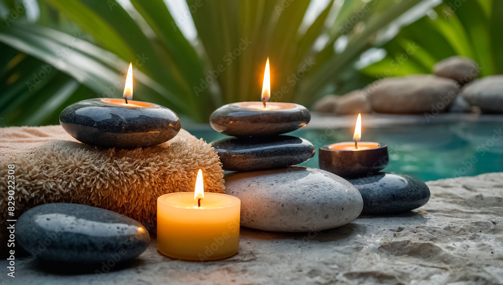 Stones, candles in nature alternative Stones, candles in nature alternative