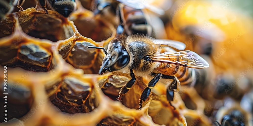 In the natural buzz of summer, bees tirelessly work on honeycomb, creating golden honey. In the natural buzz of summer, bees tirelessly work on honeycomb, creating golden honey.