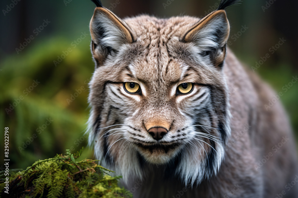 Close up of wild Lynx wildcat in forest Close up of wild Lynx wildcat in forest