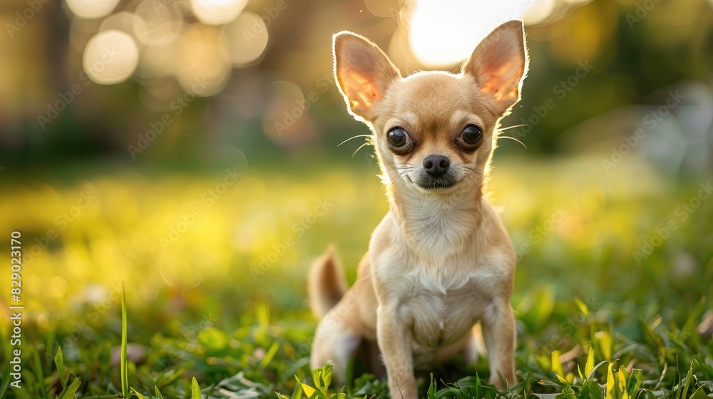 Tiny Chihuahua on the grass at the park